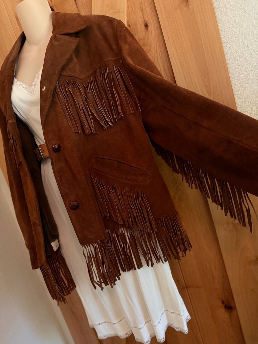 Rare! VTG 70s Sears Western Outdoor Wear Oversized Brown Suede Fringe Jacket